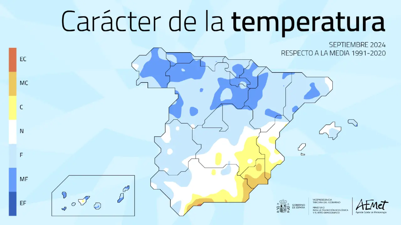 Carte Caractère de la température en septembre 2024